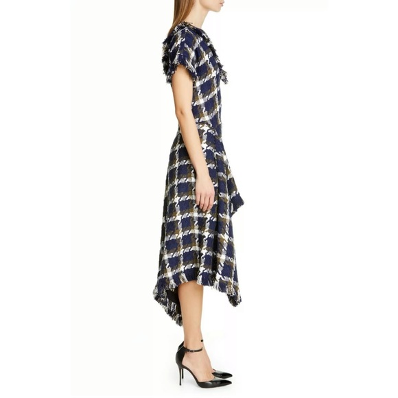 💙 MONSE Fringe Tweed Asymmetric Maxi Midi Dress 6 - Picture 6 of 11